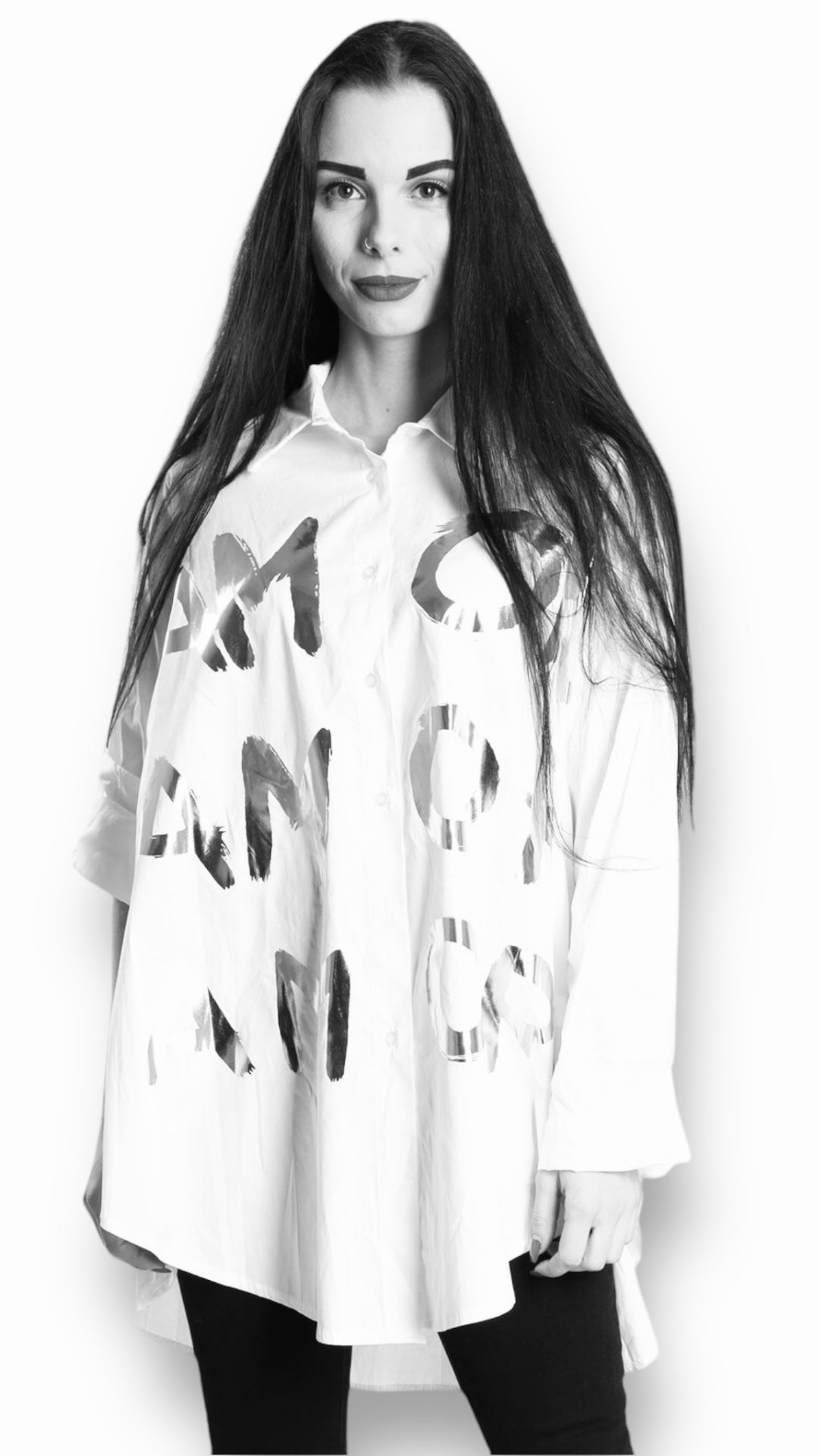 Longbluse mit Schrift